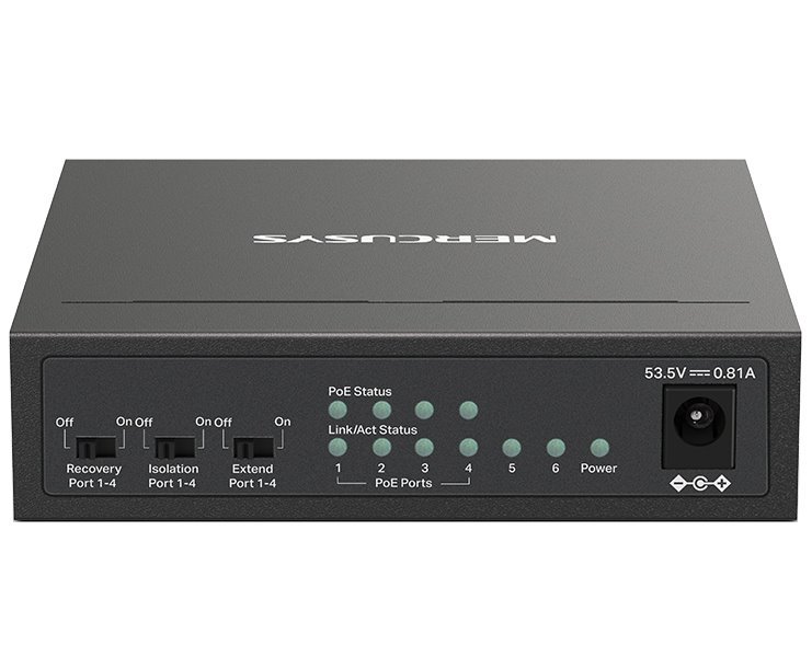 TP-Link Mercusys MS106LP Switch 6-Port, 4x 10/100 Mbps PoE+, 2x LAN, 802.3af/at, 40 W