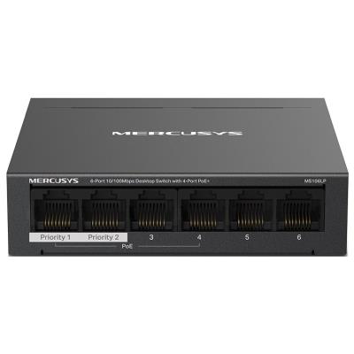 TP-Link Mercusys MS106LP Switch 6-Port, 4x 10/100 Mbps PoE+, 2x LAN, 802.3af/at, 40 W