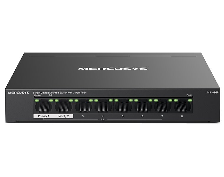 TP-Link Mercusys MS108GP Switch 8-Port, 7× Gigabit PoE+, 1× GLAN, 802.3af/at, 65 W