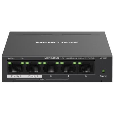 TP-Link Mercusys MS105GP Switch 5-Port, 4× Gigabit PoE+, 1× GLAN, 802.3af/at, 65 W