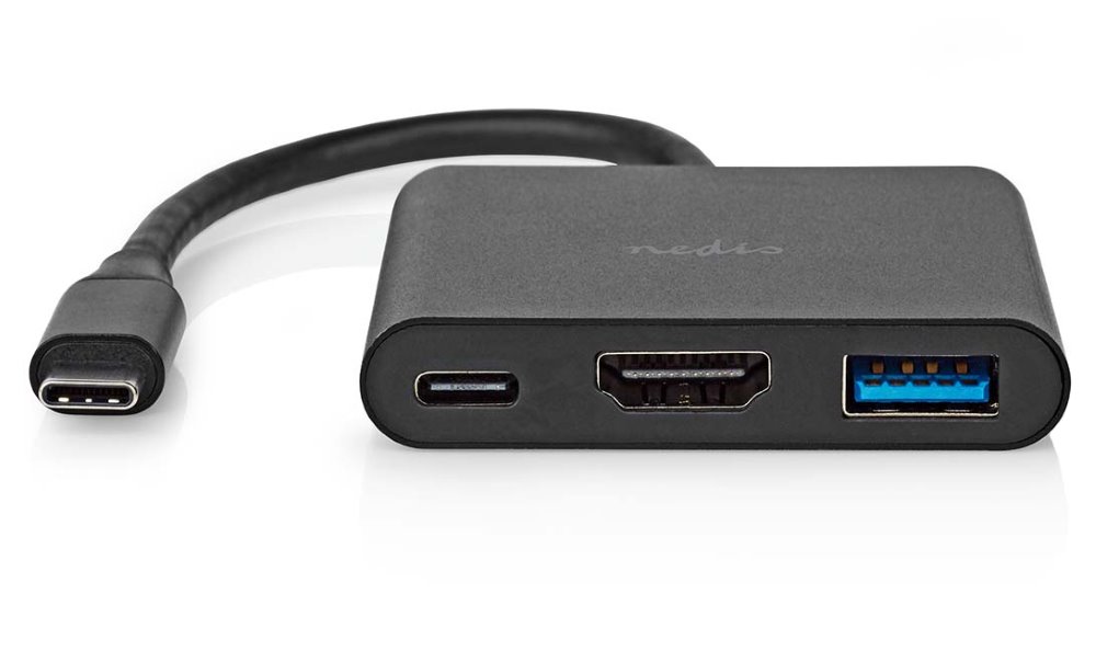 NEDIS USB 3.2 Gen 1 adaptér/ USB-C zástrčka - USB-A zásuvka - USB-C zásuvka/ výstup HDMI/ černý/ box/ 10 cm