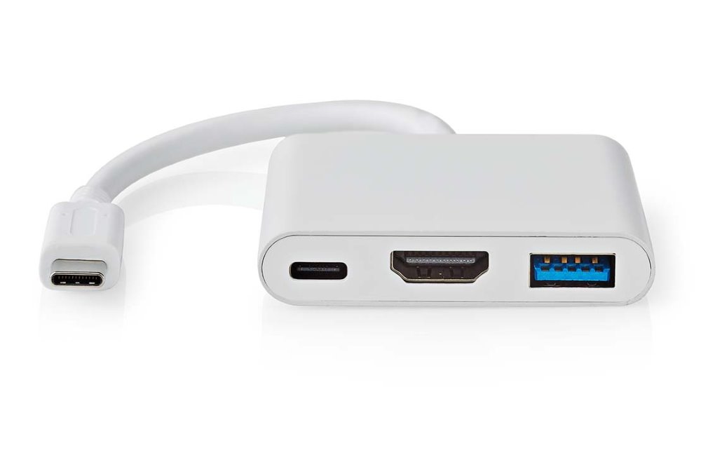 NEDIS USB 3.2 Gen 1 adaptér/ USB-C zástrčka - USB-A zásuvka - USB-C zásuvka/ výstup HDMI/ bílý/ box/ 10 cm