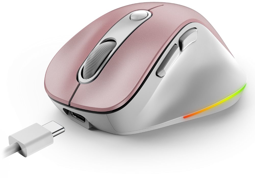 GENIUS Ergo 9000S Pro Pink/ duální Bluetooth + 2,4GHz/ 2400 dpi/ bezdrátová/ 6tlačítková/ dobíjecí/ RGB/ růžová