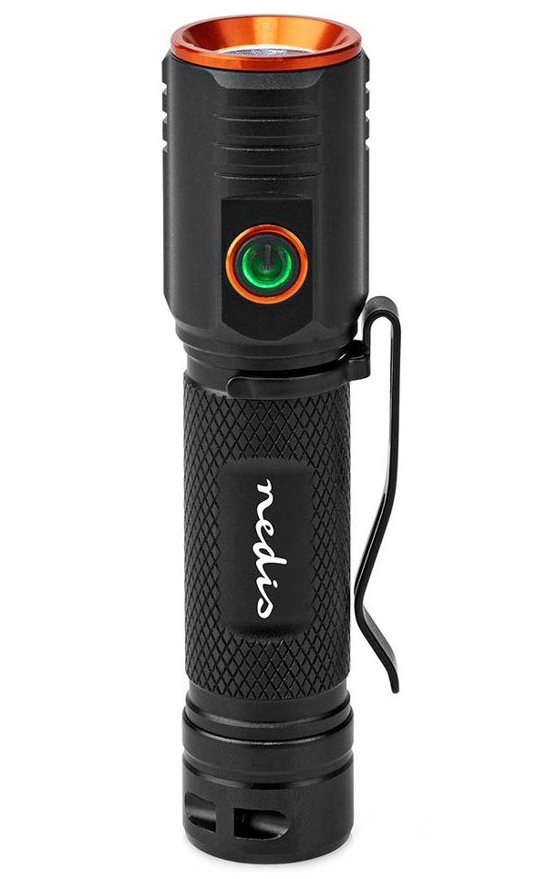 NEDIS LED svítilna/ napájení z baterie/ 3,7 V DC/ 20 W/ 2000 lm/ dosah 180 m/ černá