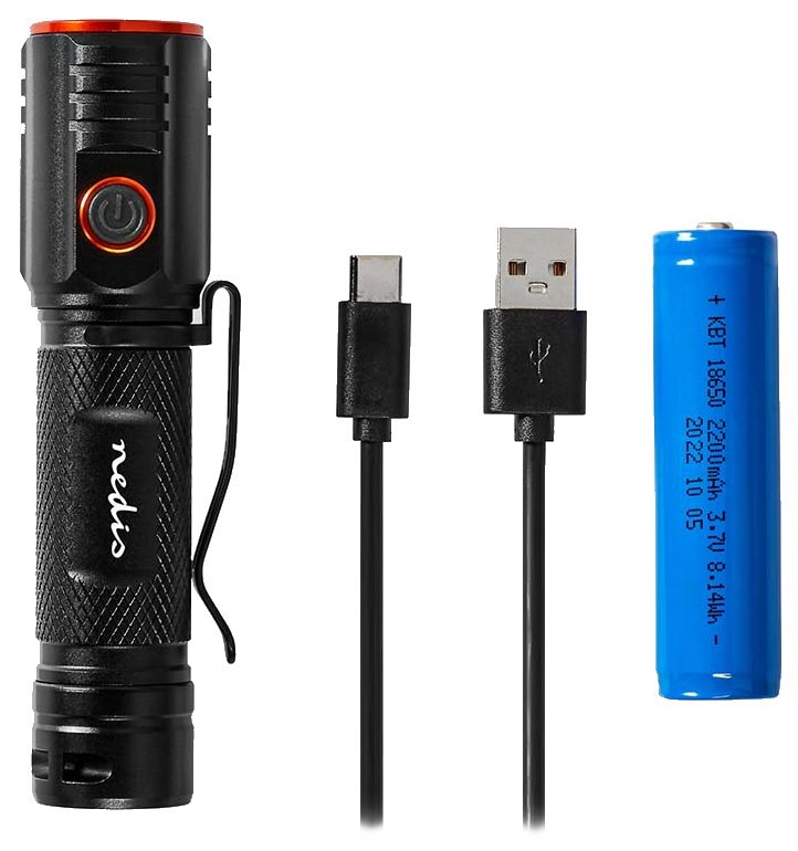 NEDIS LED svítilna/ napájení z baterie/ 3,7 V DC/ 20 W/ 2000 lm/ dosah 180 m/ černá