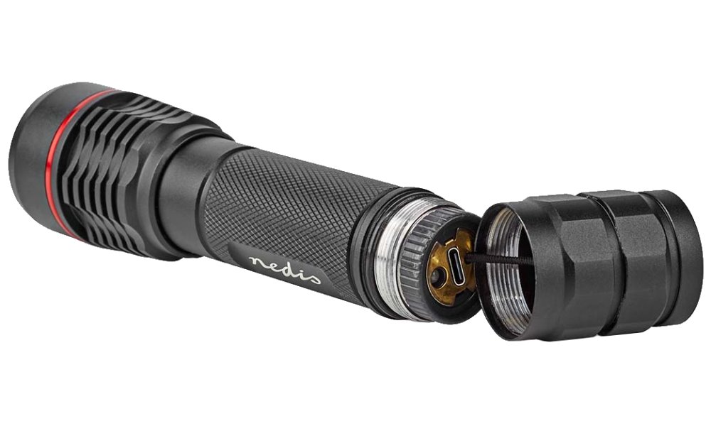 NEDIS LED svítilna/ napájení z baterie/ 3,7 V DC/ 10 W/ 1000 lm/ dosah 200 m/ černá