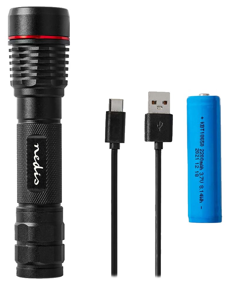 NEDIS LED svítilna/ napájení z baterie/ 3,7 V DC/ 10 W/ 1000 lm/ dosah 200 m/ černá