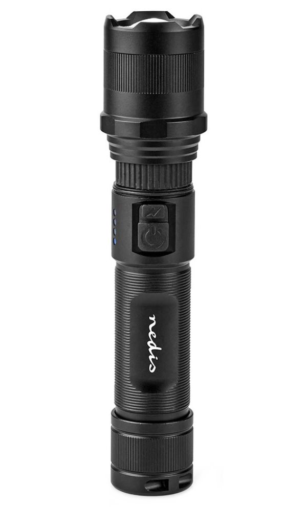 NEDIS LED svítilna/ napájení z baterie/ 3,7 V DC/ 10 W/ 1000 lm/ dosah 110 m/ černá