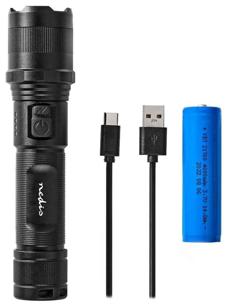 NEDIS LED svítilna/ napájení z baterie/ 3,7 V DC/ 10 W/ 1000 lm/ dosah 110 m/ černá