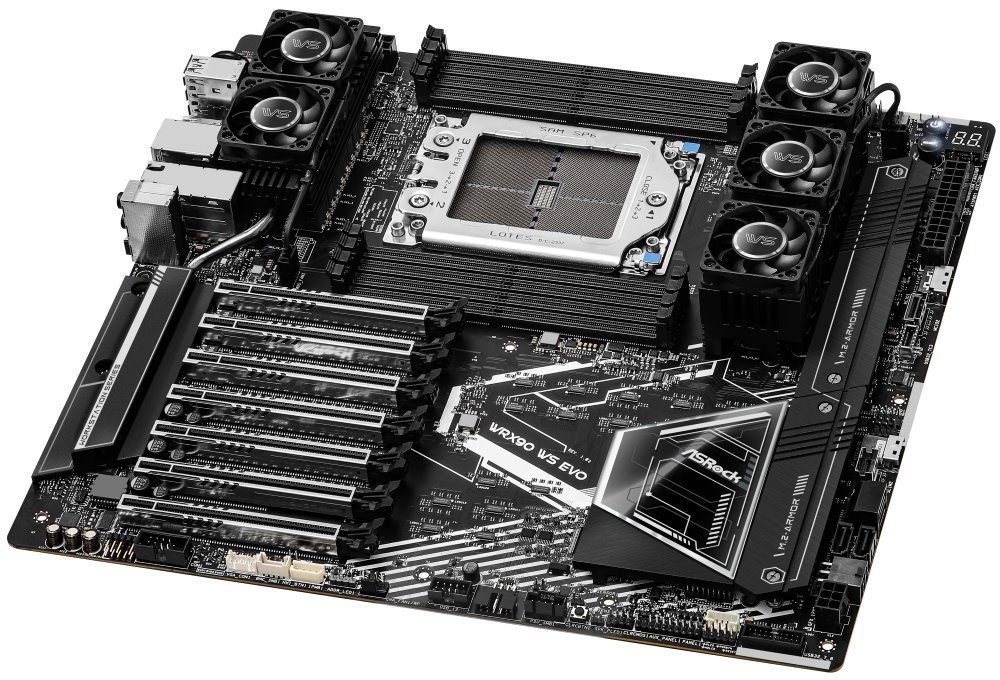 ASRock WRX90 WS EVO / AMD WRX90 / 8x DDR5 DIMM ECC / 2x M.2 / 2x SlimSAS / 2x MCIO / USB-C / DP / EEB