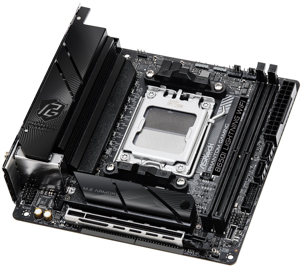 ASRock B650I Lightning WiFi / AMD B650 / AM5 / 2x DDR5 DIMM / 2x M.2 / HDMI / USB-C / WiFi / Mini-ITX