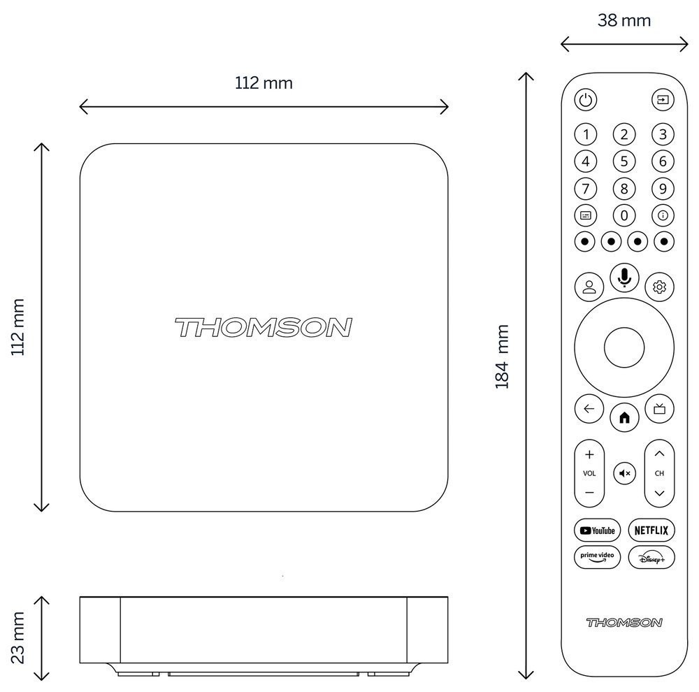 THOMSON android box 240G/ 4K Ultra HD/ H.265/HEVC/ HDR10/ NETFLIX/ HBO/ Disney+/ HDMI/ USB/ LAN/ Wi-Fi/ BT/ Android TV12