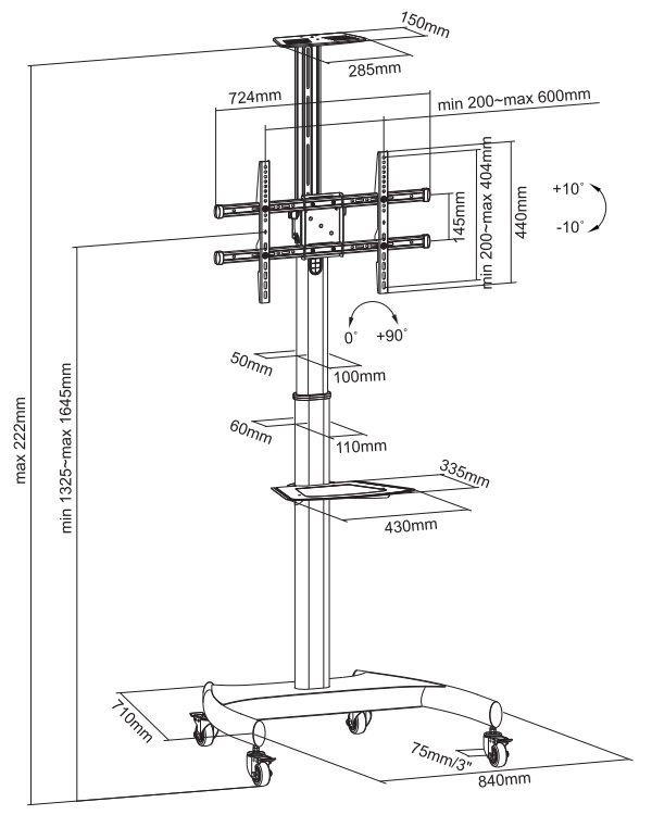 Neomounts PLASMA-M1900E / Mobile Flat Screen Floor Stand (height: 130-162 cm) / Black
