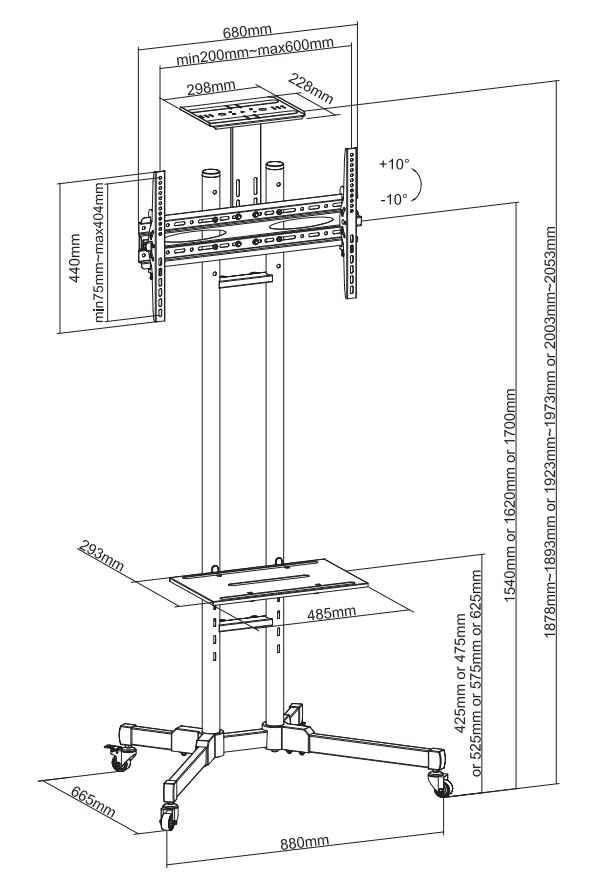 Neomounts PLASMA-M1700E / Mobile Flat Screen Floor Stand (height: 154-170 cm) / Black