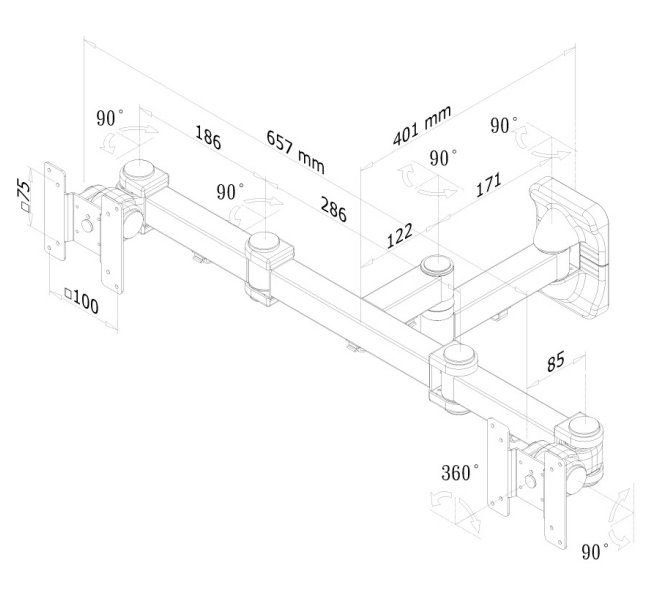 Neomounts FPMA-W960D/Držák displeje/na stěnu/10-27"/sklopný/3 čepy/VESA 100X100/nosn. 2x6kg/2 displeje/černý