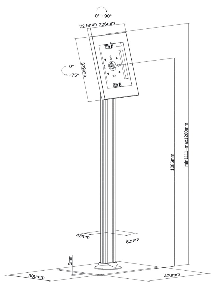 Neomounts  FL15-650WH1 / floor stand, lockable tablet casing for Apple iPad, PRO, Air & Samsung Galaxy Tab / White