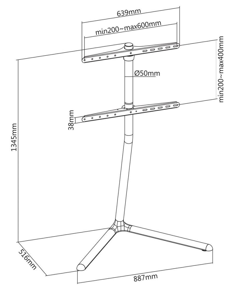 NEDIS podlahový TV stojan/ 49 - 70"/ 40 kg/ provedení V-vorm/ protiskluzový popruh/ Snap-lock/ hliník/ ocel/ černý