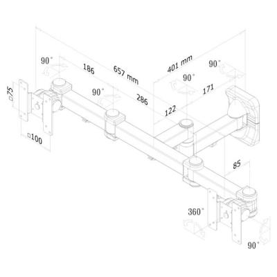 Neomounts FPMA-W960D/Držák displeje/na stěnu/10-27"/sklopný/3 čepy/VESA 100X100/nosn. 2x6kg/2 displeje/černý