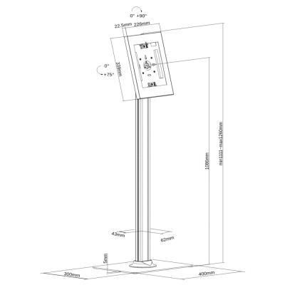 Neomounts  FL15-650WH1 / floor stand, lockable tablet casing for Apple iPad, PRO, Air & Samsung Galaxy Tab / White