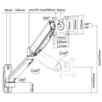 Neomounts  WL70-450BL11/Držák displeje/na stěnu/17-32"/sklopný/rotace/plynový píst/3 čepy/VESA 100X100/nosn. 9kg/černý
