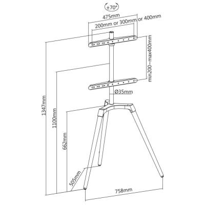 NEDIS podlahový TV stojan/ 50 - 65"/ 35 kg/ Skandinávské Provedení/ Otočné/ Protiskluzový popruh/ Snap-lock/ černý