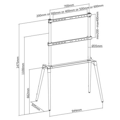 NEDIS podlahový TV stojan/ 60 - 75"/ 40 kg/ Skandinávské Provedení/ Protiskluzový popruh/ Snap-lock/ černý