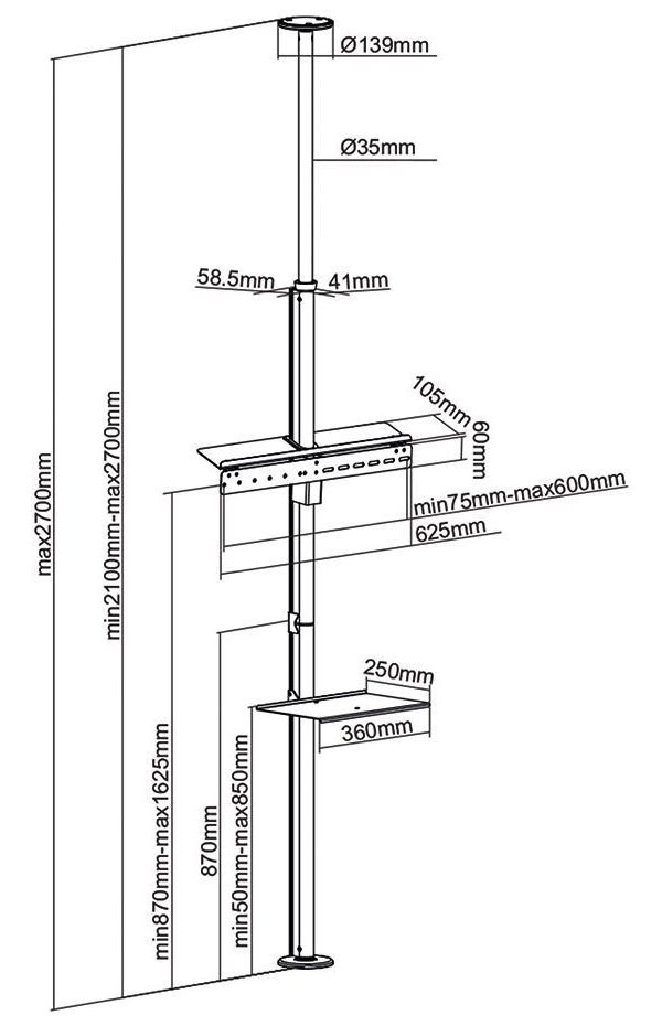 NEDIS držák/stojan na TV/ 37 - 70"/ nosnost 30 kg/ otočný/ nastavitelné výšky/ Full motion/ ocel/ černo-stříbrný