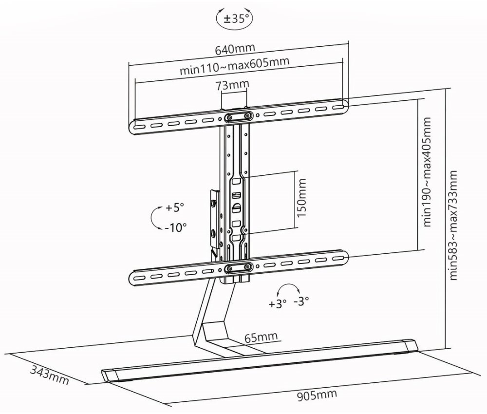 NEDIS stojan na TV/ 37 - 75"/ nosnost 40 kg/ naklápěcí/ otočný/ nastavitelné výšky/ Full motion/ hliník/ ocel/ šedý