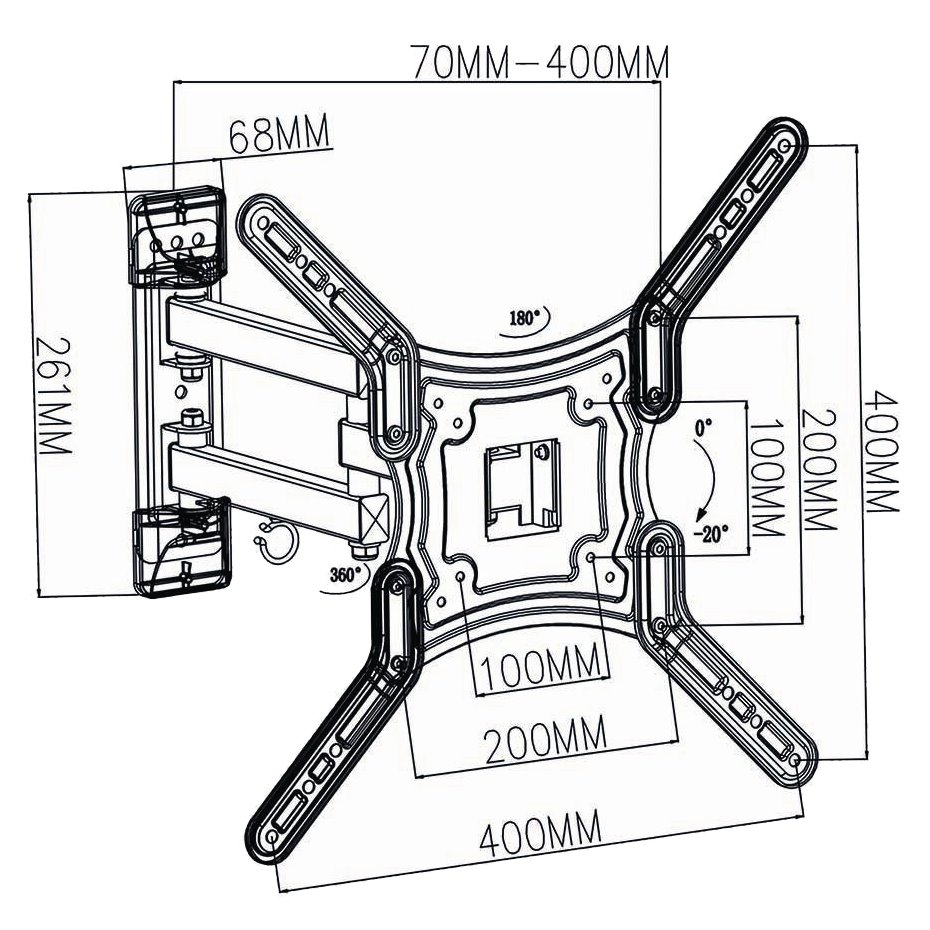 NEDIS nástěnný držák pro LCD a TV/ 23 - 55 "/ nosnost 30 kg/ náklon ± 20°/ otáčení 180°/ kloubový (3 klouby)