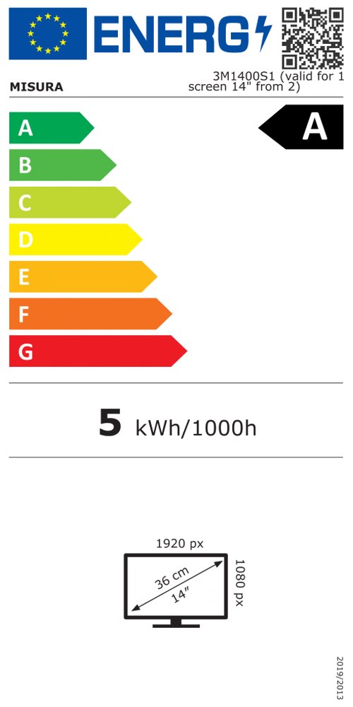 MISURA přenosné LCD monitory 14" 3M1400S1 pro notebooky o rozměru 14" až 18", jednokabelové řešení