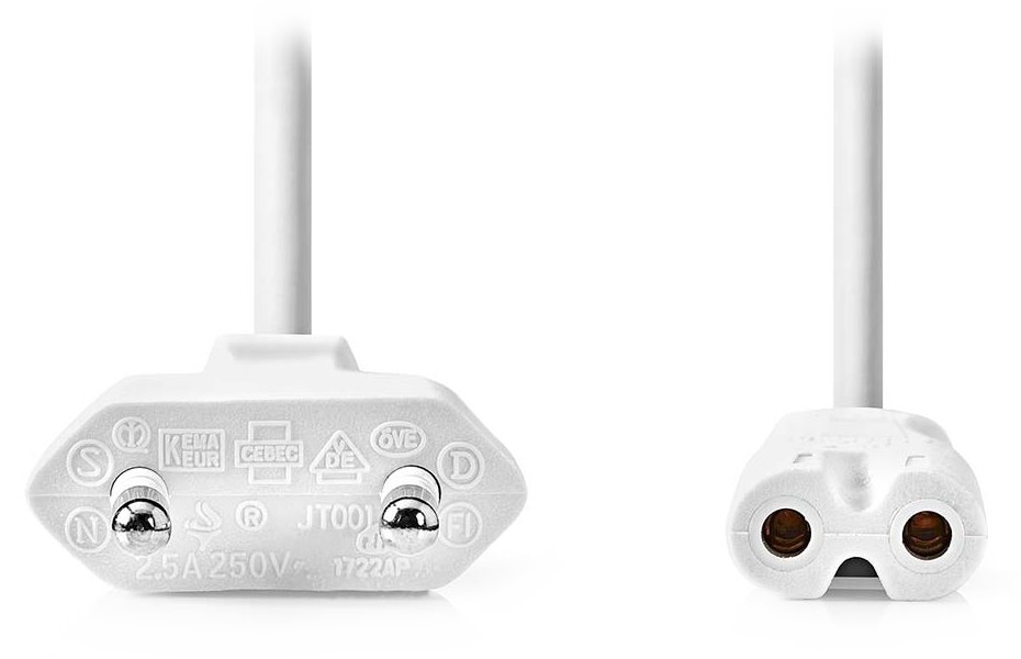 NEDIS napájecí kabel pro adaptéry/ Euro zástrčka - konektor IEC-320-C7/ přímý-přímý/ dvoulinka/ bílý/ bulk/ 5m