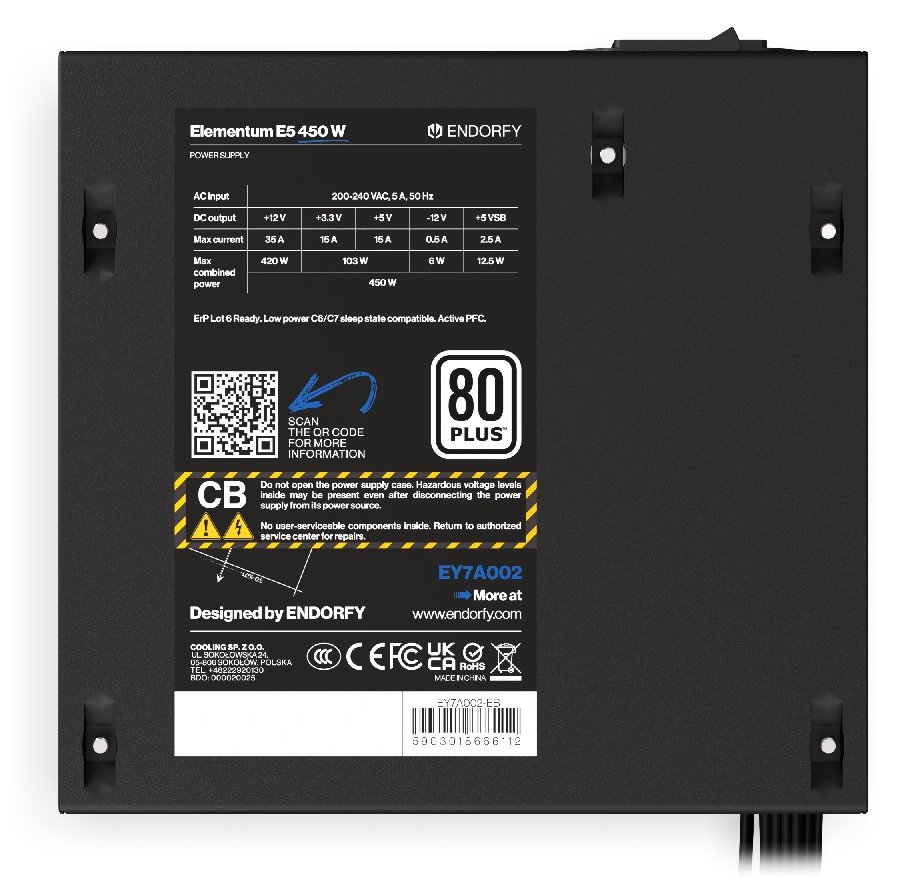 Endorfy zdroj Elementum E5 450W / ATX / 120mm / 80 Plus bulk