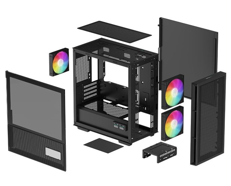 DEEPCOOL skříň CH360 Digital / mATX / 140mm +120 mm fan / USB 3.0 / USB-C /  mesh panel / prosklená bočnice / černá