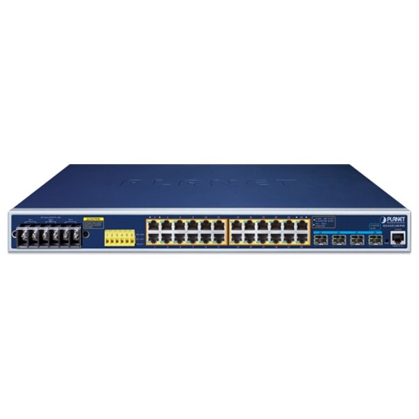 Planet IGS-6325-24UP4X průmyslový L3 switch, 24x1Gb, 4x10Gb SFP+, 24x PoE 802.3bt 720W, -40~75°C, dual 48-54VDC, IP30
