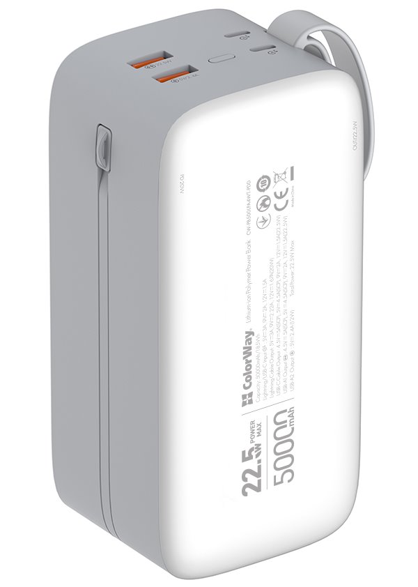 COLORWAY powerbanka/ 50 000mAh/ 1x USB QC3.0/ USB-C/ Lightning/ 22,5W/ Bílá