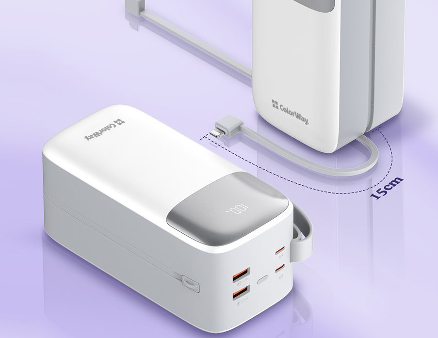 COLORWAY powerbanka/ 50 000mAh/ 1x USB QC3.0/ USB-C/ Lightning/ 22,5W/ Bílá