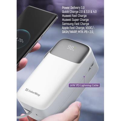 COLORWAY powerbanka/ 50 000mAh/ 1x USB QC3.0/ USB-C/ Lightning/ 22,5W/ Bílá