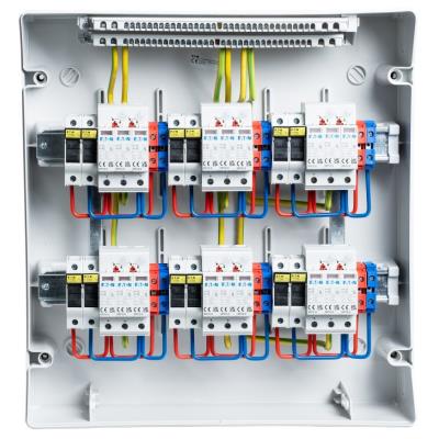 Solarmi DC6 osazený rozvaděč pro fotovoltaiku, 6x svodič, 6x odpojovač, pojistky