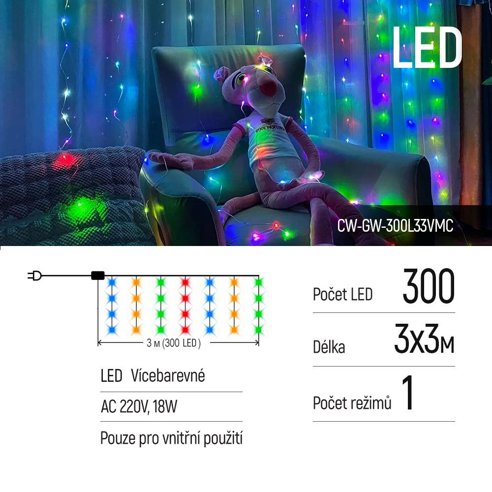 COLORWAY LED girlanda/ vnitřní / 300 LED / délka 3 x 3m / více barevná/ AC 220V
