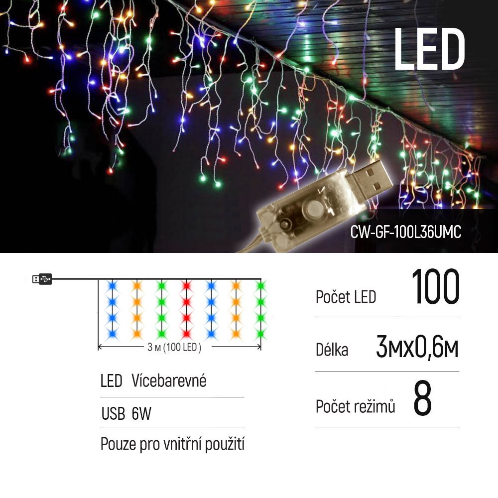 COLORWAY LED girlanda/ IP20 / 100 LED / délka 3m x 0,6m / více barevný/ napájení USB