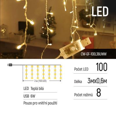 COLORWAY LED girlanda/ IP20 / 100 LED / délka 3m x 0,6m / teplá bílá/ napájení USB