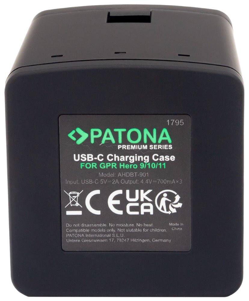 PATONA nabíječka otevírací pro digitální kameru Triple GoPro Hero 9/Hero 10/Hero 11/Hero 12/ AHDBT901/ USB-C