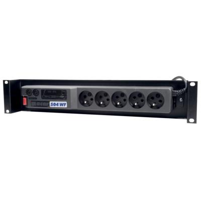 Solarix Acar 19"  rozvodný panel 2U 5x230V ČSN vypínač, bleskojistka,černý, 3m