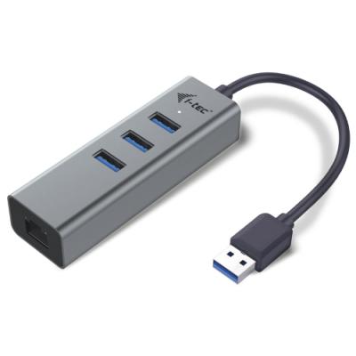 i-tec USB 3.0 HUB METAL/ 3 porty/ USB 3.0 na Gigabit Ethernet adaptér (RJ45)/ šedý