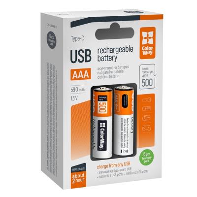 Colorway nabíjecí baterie AAA 590mAh/ USB-C/ 1.5V/ 6ks v balení