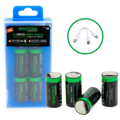 PATONA nabíjecí baterie CR123A Li-lon 800mAh 3,7V s USB-C nabíjením, 4ks v balení