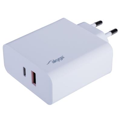 TRX Akyga AK-CH-15 USB nabíječka 220V/ 5-20V/ 65W/ USB-C + USB-A/ PD 3.0/ QC 3.0/ AFC/ FCP/ Apple 2.4A/ PPS/ bílá