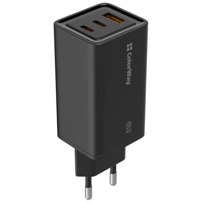 COLORWAY 1x USB a 2x USB-C/ turbo síťová nabíječka/ 65W/ 100V-240V/ Černá