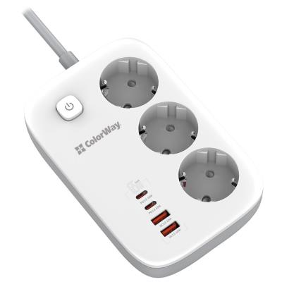 COLORWAY Prodlužovací napájecí přívod/ 3x Schuko/ 2x USB-A 60W/ 2x USB-C 65W/ kabel 2m