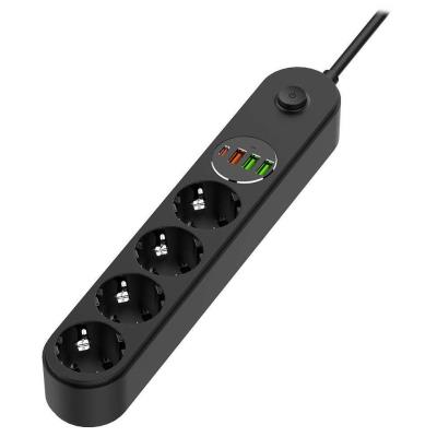 COLORWAY Prodlužovací napájecí přívod/ 4x Schuko/ 3x USB-A / 1x USB-C/ 45W/ Černý/ kabel 2m